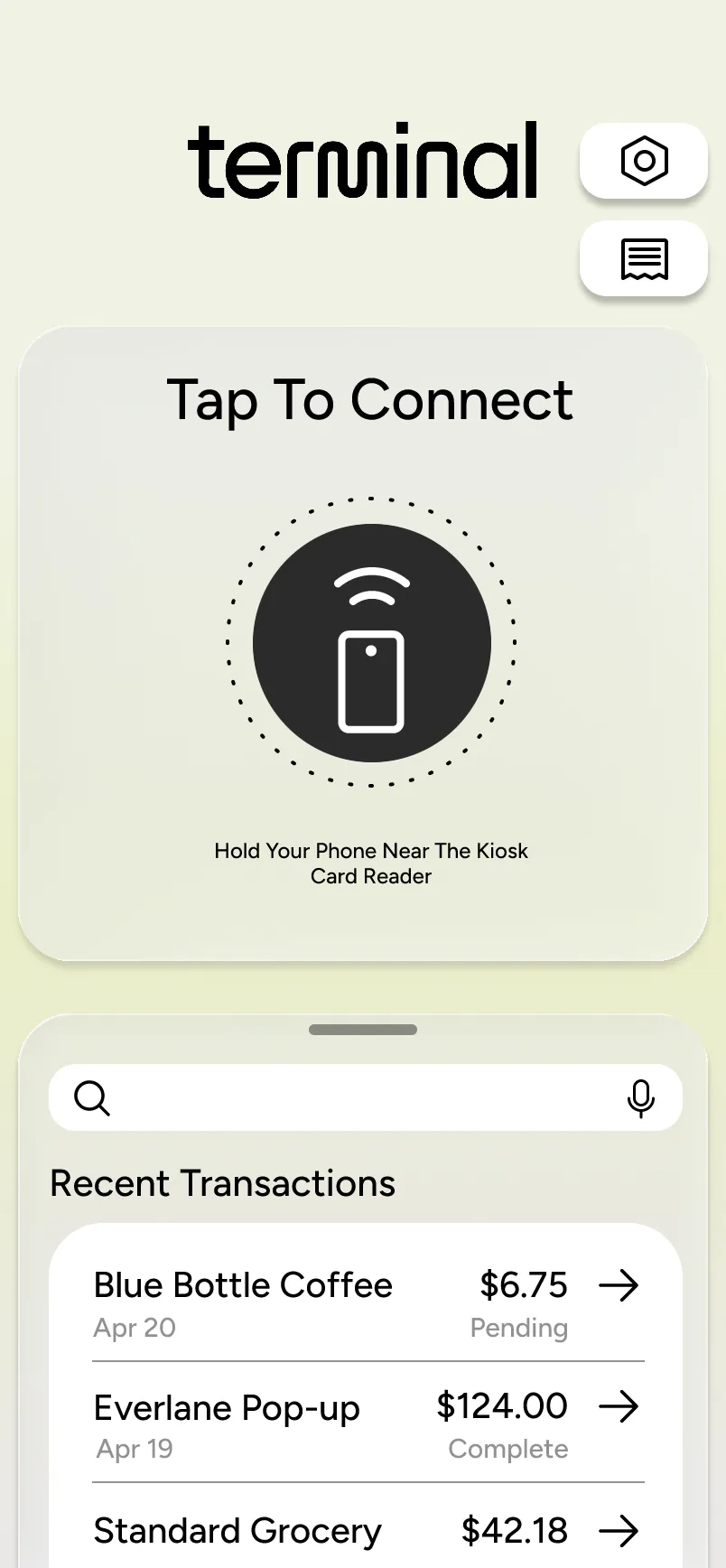 Terminal tap to connect screen